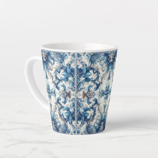 Blauw-witte decoratieve Tegel Latte Mok (Linkerhoek)