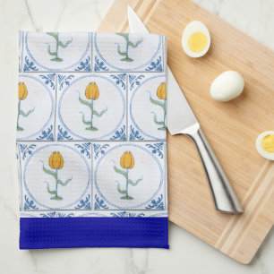 Blauw Witte Delft Tulp Tegelpatroon Blauwe Rand Theedoek