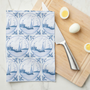 Blauw Witte Delft Zeilboot Patroon Keukenhanddoek