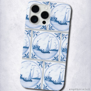 Blauw Witte Delfts Bloem Motief Zeilboten Vloerteg iPhone 15 Pro Max Hoesje