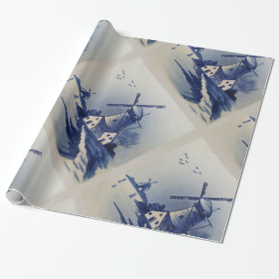 Blauw Witte Delfts Oude Molen Cadeaupapier