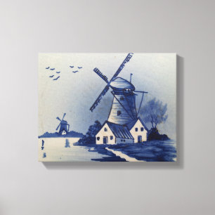 Blauw Witte Delfts Oude Molen Canvas Afdruk