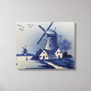 Blauw Witte Delftsblauw Windmolen Canvas Afdruk