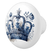 Blauw-witte Delftse stijl kroon met bloemen Keramische Knop (Rechts)