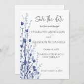 Blauw Witte Delicate Wilde Bloemen Save The Date  (Voorkant / Achterkant)
