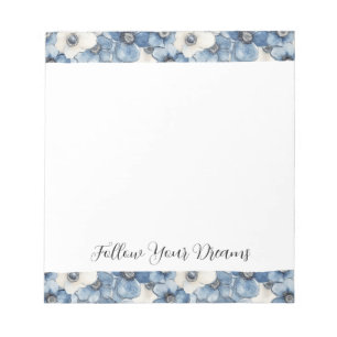 Blauw Witte Denim Bloemen Verjaardag Notitieblok