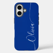 Blauw Witte Elegante Calligrafie Script Naam Case-Mate iPhone Case (Achterkant)