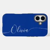 Blauw Witte Elegante Calligrafie Script Naam Case-Mate iPhone Case (Achterkant (horizontaal))