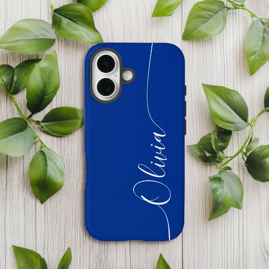 Blauw Witte Elegante Calligrafie Script Naam Case-Mate iPhone Case