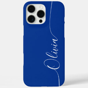 Blauw Witte Elegante Kalligrafie Schrift Naam iPhone 16 Pro Max Hoesje