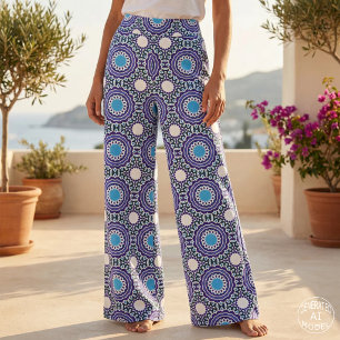 Blauw Witte Etnische Boheemse Mozaïek Mandala Patr Stof