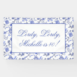  blauw-witte Floral Lordy 40 Birthday Spandoek