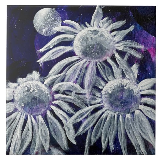 Blauw-witte Floral Tegeltje (Voorkant)