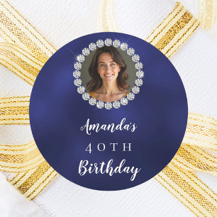 Blauw witte fotodiamanten ronde sticker