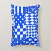 Blauw Witte Gemengde Patronen Patchwork Ontwerp Accent Kussen (Voorkant(Verticaal))