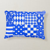 Blauw Witte Gemengde Patronen Patchwork Ontwerp Accent Kussen (Achterkant)
