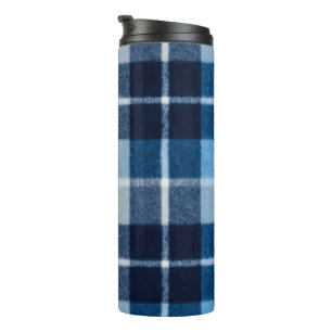 Blauw Witte Gezellige Geruite Flanel Thermosbeker