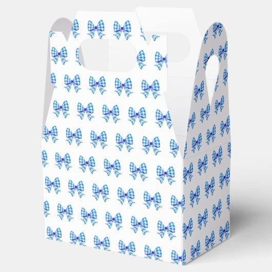 Blauw-witte gingham boog patroon bedankdoosjes (Geopend)