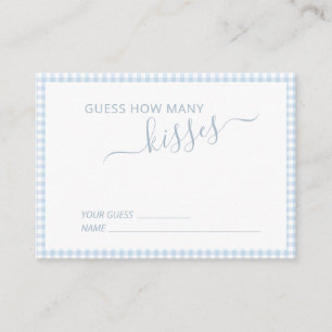 Blauw Witte Gingham Hoeveel Kusjes Baby Shower Informatiekaartje