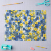 Blauw-witte gingham met blauwe en gele bloem tissuepapier (Craft)