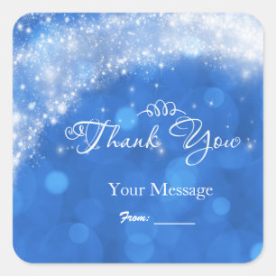Blauw & Witte Glitter Assepoester Feest bij Elke G Vierkante Sticker