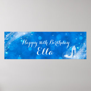 Blauw & Witte Glitter Assepoester Hak Custom Feest Poster