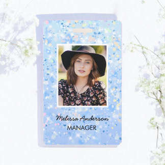 Blauw Witte Glitter Personeel Foto ID Badge
