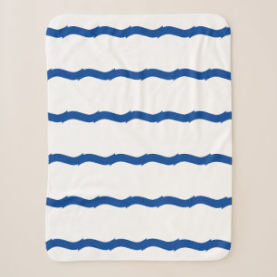 Blauw witte golven strepen maritiem patroon sherpa deken