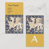 BLAUW WITTE GOUDE FANTASY GRIPHON MONOGRAM VISITEKAARTJE (Voorkant / Achterkant)