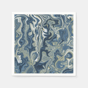 Blauw Witte Gouden Chic Swirl Moderne Trouwdag Servet