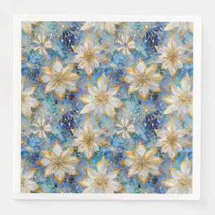 Blauw Witte Gouden Kerst Poinsettia's Servet