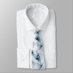 Blauw Witte Gouden Marmer Wervelende Trouwformele Stropdas