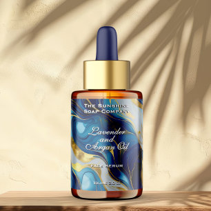 Blauw Witte Gouden Marmeren Cosmetica Druppelfles Etiket