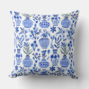 Blauw Witte Groene Chinoiserie Vaas Patroon Kussen