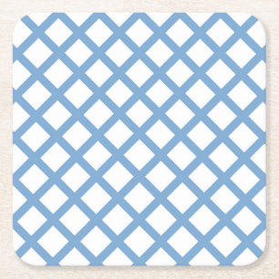Blauw Witte Harlekijn Diamant Streep Patroon Vierkante Kartonnen Onderzetter
