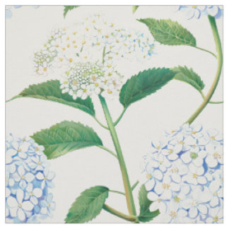 Blauw Witte Hortensia Tuinpatroon Stof