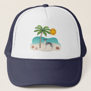 Blauw-Witte Iggy-Hond Op Een Tropisch Zomerstrand Trucker Pet