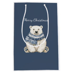 Blauw Witte IJsbeer Kerstmis Medium Cadeauzakje