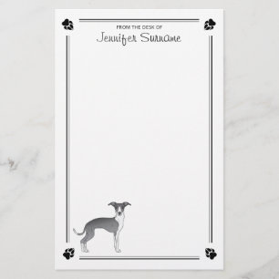 Blauw-Witte Italiaanse Greyhound Met Pootjes & Tek Briefpapier