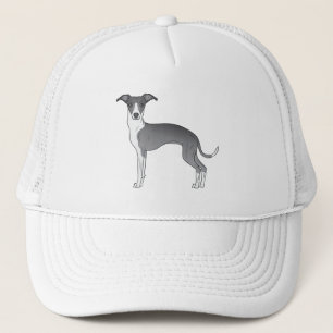 Blauw-Witte Italiaanse Greyhound Schattige Cartoon Trucker Pet