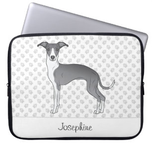 Blauw-Witte Italiaanse Windhond Met Aangepaste Naa Laptop Sleeve