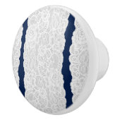 Blauw & Witte Kant Rustieke Romantische Elegante Keramische Knop (Rechts)