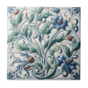 Blauw-witte keramische Tegel met rozenknoppen Tegeltje