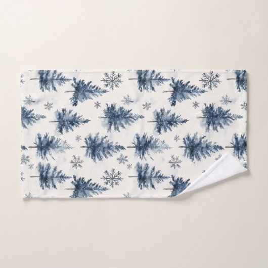 Blauw Witte Kerstbomen Sneeuwvlokken Bad Handdoek (Handdoek)