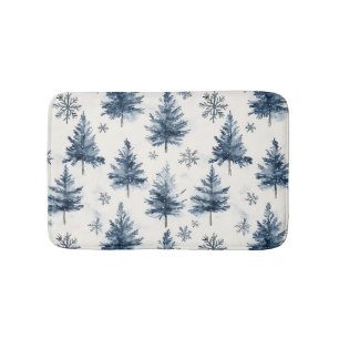 Blauw Witte Kerstbomen Sneeuwvlokken Badmat
