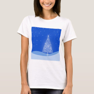 Blauw Witte Kerstboom Sterren Nacht Licht T-shirt