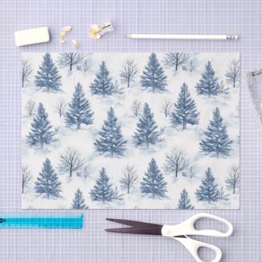 Blauw Witte Kerstdennen Tissuepapier (Craft)