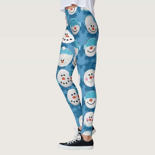 Blauw-witte kerstsneeuw Schattige Winter Leggings (Links)