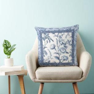 Blauw-witte kleur met delicaat bloemmotief kussen