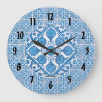 Blauw Witte Korenbloem Patroon Zwarte Cijfers Klok